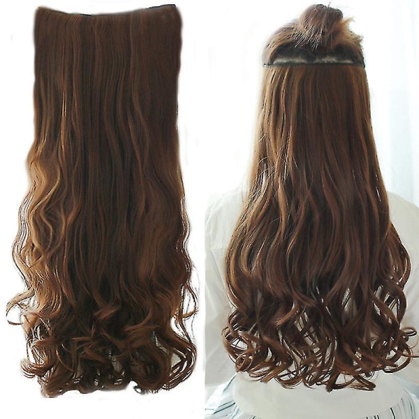 Shangke Syntetisk 100 cm lang krøllet bølget hårspænde i hårforlængelse Varmebestandigt naturligt hårstykke sort brun til kvinder Black 50CM