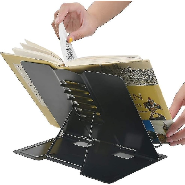 Foldbar og justerbar metal boghylde Læsestander til Ipad, tablet, opskrifter, skrivebord, 6 vinkel justerbar 21 * 19 cm