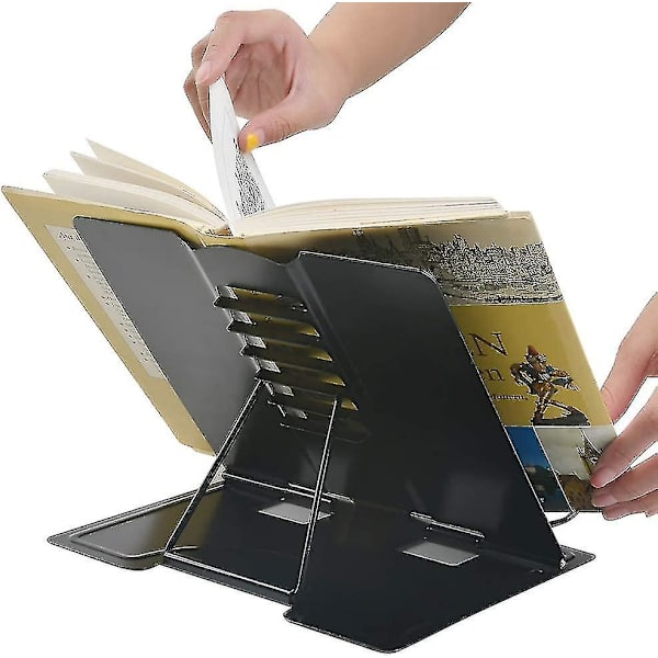 Sammenleggbar og justerbar metallbokhylle lesestativ stativ for Ipad, nettbrett, oppskrifter, skrivebord, 6 vinkel justerbar 21 * 19cm