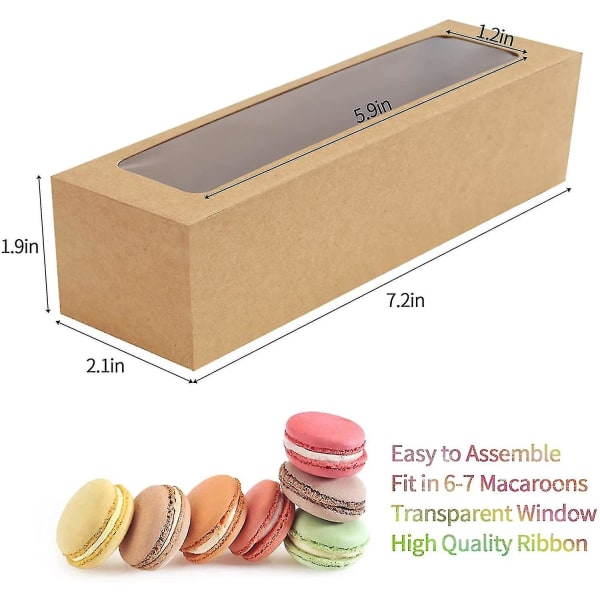 25-pack Macaron Box med genomskinligt fönster, bandförpackning för 6 macarons