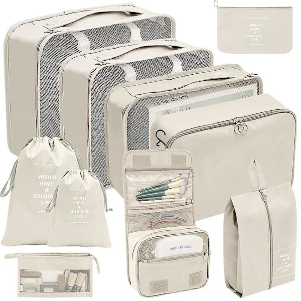 Resväskeorganisatör Set med 10 Packningskuber Resväskeorganisatör Set Beige