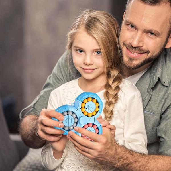 Seks-sidet roterende finger Rubik's Cube - Seks-sidet afstressende finger roterende legetøj - Puslespil afstressende puslespil spil sanse legetøj (Blå) blue