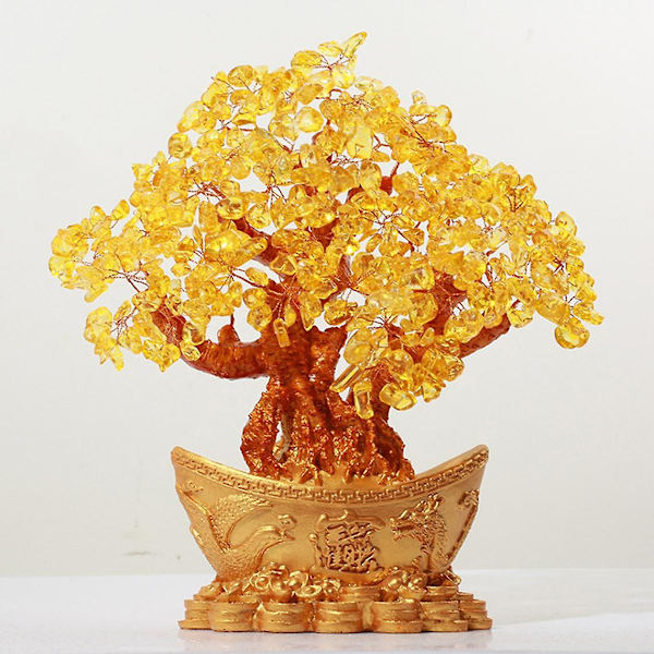Feng Shui Citrine Krystal Held & Lykke Træ Penge Hjem Dekoration Lille