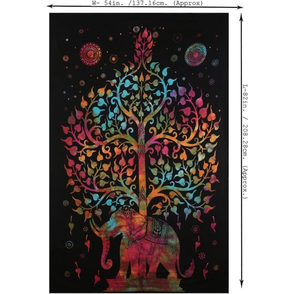 Livets tre veggteppe - Elefant veggteppe Multi Dekorativ Svart Hippie Mandala Boho Piknik Strandteppe 213 x 137 cm