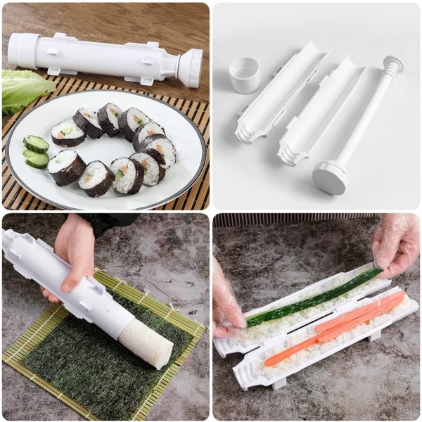 3-Pack Sushi Making Kit, Plastic Sushi Bazooka Home Sushi Maker Simple Sushi Forme for begyndere, hvid