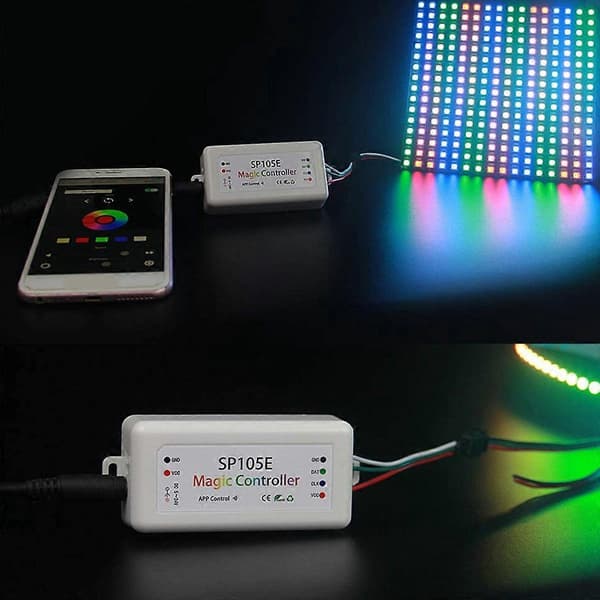 2 stk. SP105E Lyslistkontroller Mobiltelefon Smart Bluetooth Fargekontroller LED Fullfarge Con