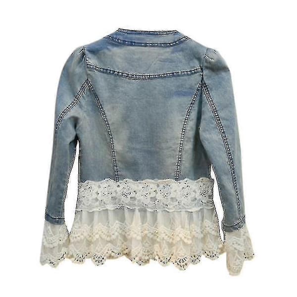 Plus Size Dam Retro Slim Denimjacka Spets Pärlor Casual Jeansjacka -2xl 3XL