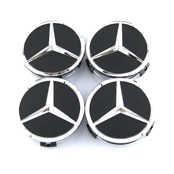 Mustat/hopeanhohtoiset Benz-vanteiden keskihatut 60 mm 4 kpl