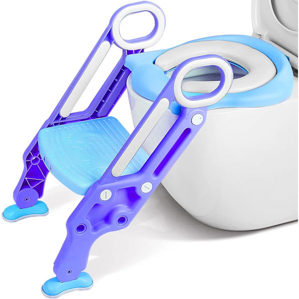 Justerbar og sammenklappelig børnetoiletsæde, babytoiletreducer med trin, børnetoilettræner med stige, kvalitetsmaterialer, til højde 38-42 cm