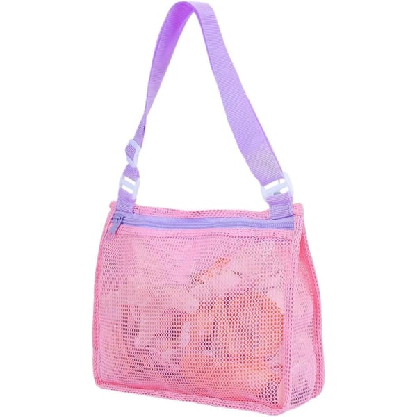 Mesh beach bag (pink), shell net handbag, foldable shell collection sandbag, suitable for children, toddlers, boys and girls holding swimming pools,