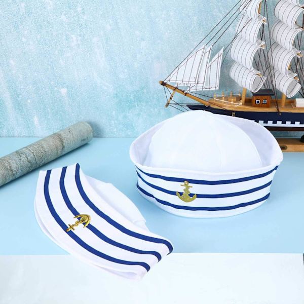 Blå och vita sjömanshattar sjömanshatt för kostymtillbehör, maskeradfest (3-pack)