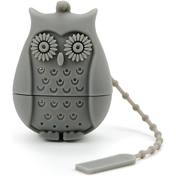 Gräsgröna, orangea, en bit vardera, set om 2 ugglaformade silikonteinfuser