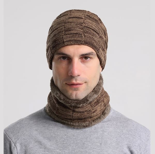 Vintermössa pullover mössa halsduk kostym plus sammet förtjockad yllehatt herr europeiska och amerikanska höst och vinter herr stickad mössa (khaki)