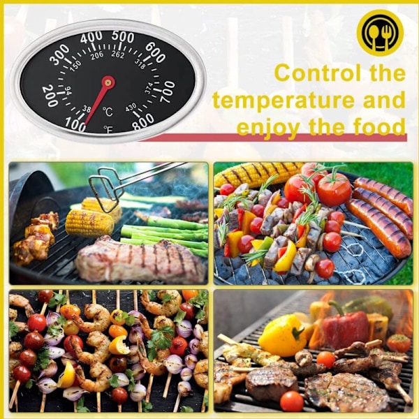 Erstatning for grilltermometer, varmebestandig rustfritt stål indikator for 3-tommers grillmåler, oval grilltemperatur