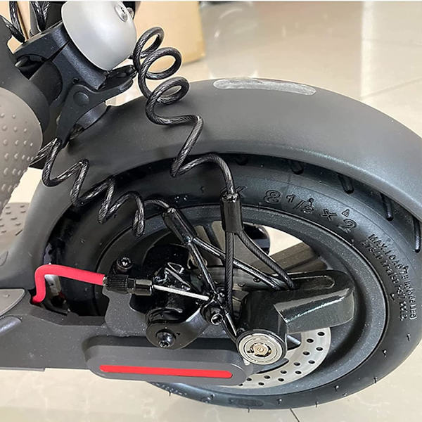 Elektrisk Scooterlås (Svart), Tillbehörhänglås, Skivlås + 1,2m Fjädersäkerhetsstöldskyddskabel + 2 Nycklar och Blockväska, för Xiaomi M365/Motorcykel