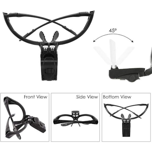 LED LED -valaistus, handsfree-tuki Loking Headsille, jossa on 5 irrotettavaa linssiä lukemiseen, koruihin, kelloihin ja elektroniikan korjaukseen