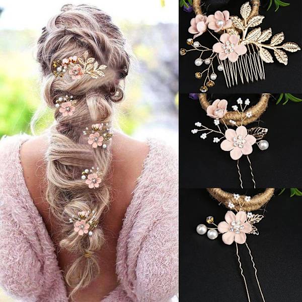 5-pack brudblomma bröllopshårklämmor kristallpärla hårklämmor huvudbonader guld bröllopshår accessoarer brud tärnor strass