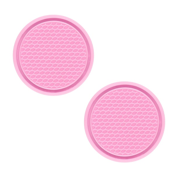 Pink-2-piece set of car coaster cup holder accessories non-slip silicone car coaster glass insert