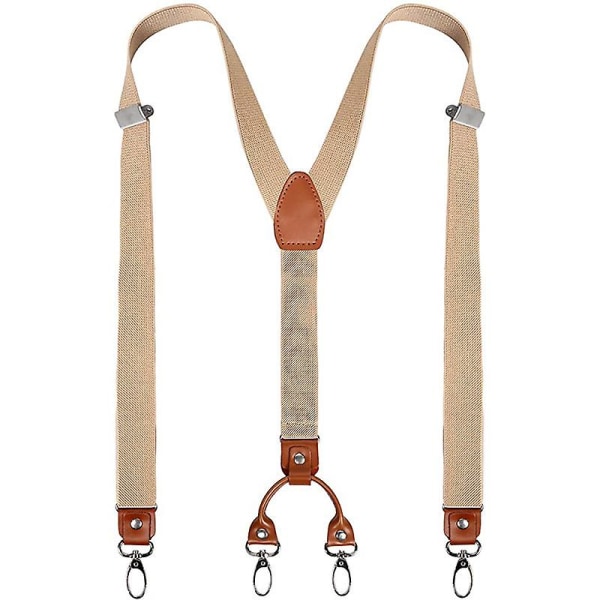 Herre Y-formet brede kraftige bukseseler med 4 metallklips justerbare elastiske stropper beige
