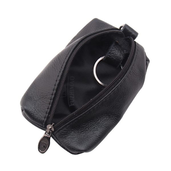 Äkta läder unisex nyckelring med nyckelring och dragkedja