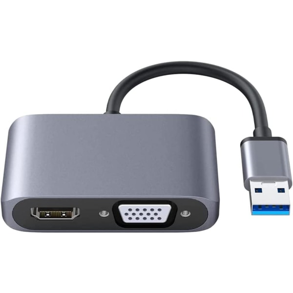 USB 3.0 til HDMI VGA-adapter, USB til HDMI VGA-adapter, støtter HDMI VGA, 1080p synkron utgang, kompatibel med Windows 7/8/8.1/10, videoadapter