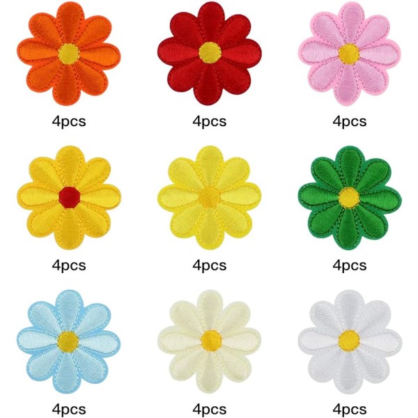 36 stk. broderede stryge-på stofpatch sy-på patch blomstermønster mini solsikke broderede patches til tøj jeans hat rygsække