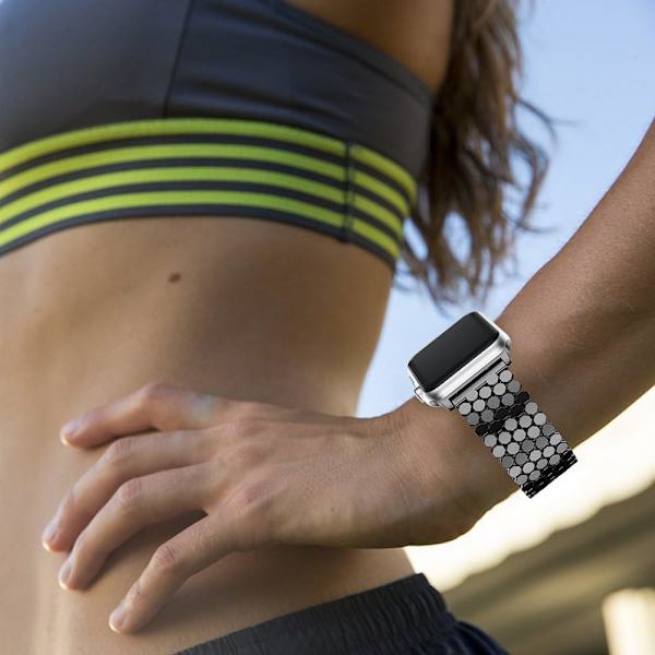 Sort - Rem til Apple Watch 38mm, Rustfrit stål iWatch Rem 8mm, Smartwatch Rem til Apple Watch Series 3/2/1 38mm,.