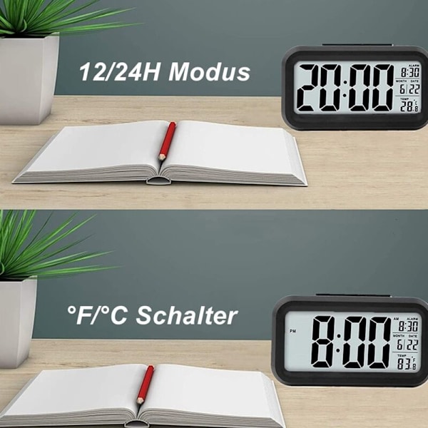 Digital väckarklocka för sovrum, batteridriven, 12/24 h display, snooze-funktion för tungsovare, barn