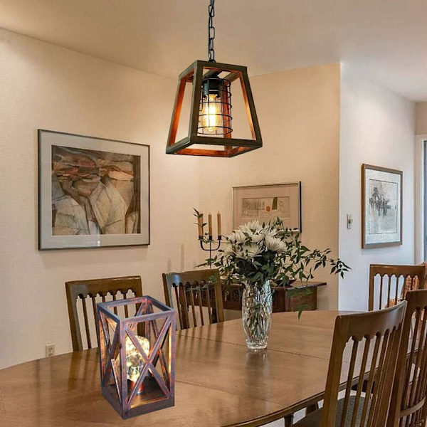 LED Vintage Lanterner Rustik Landlig Stil Bordlampe med Timer Batteridrevet Burlampe til Stue Børneværelse Have Terrasse Dæk Landskab D