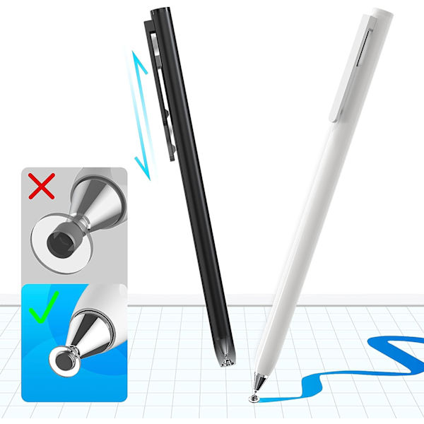 Styluspenn for berøringsskjermer (2 stk.), universell kapasitiv skivepen for Apple iPad/Pro/Air/Mini/Tabletter/Samsung Galaxy Tablet/Amazon Fire HD/Chro