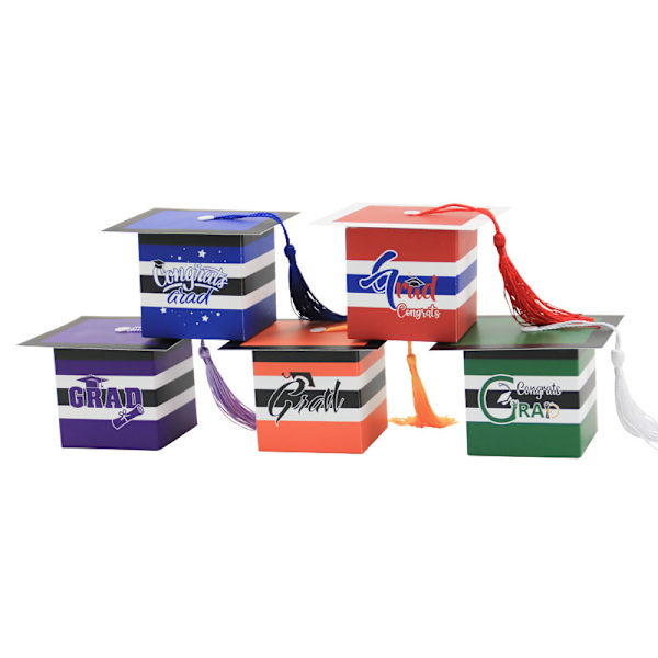 50 st Graduation Cap Striped Packaging Boxes (5 färger), Kartong