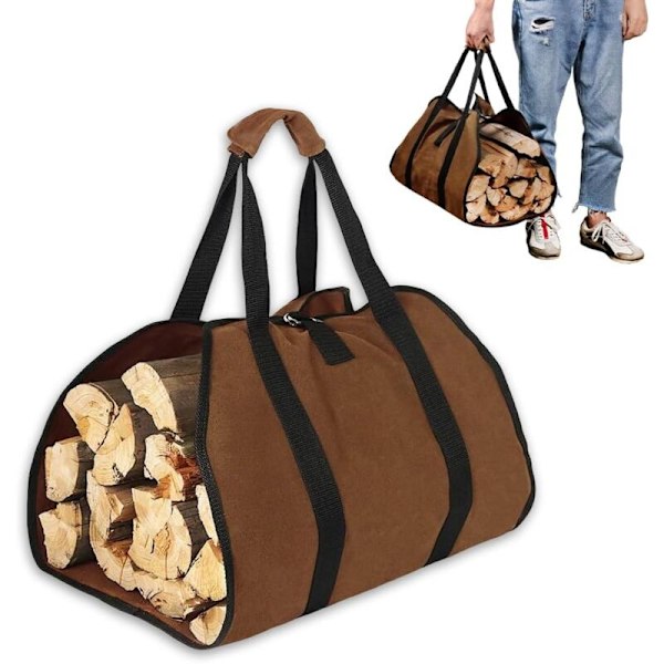 1 stk. Vedbæreveske i canvas, 98 × 46 cm vedtransportveske, Vedsekk i canvas med stor kapasitet og stropper, vedsekker for peis, camping, f