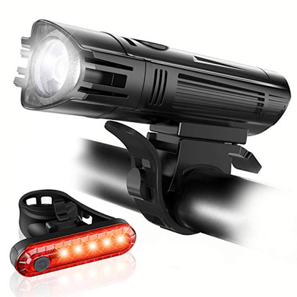 Superlys lyssterk sykkellyssett, kraftig LED USB-oppladbar frontlykt og baklykt, 2000 mAh litiumbatteri, vanntett, 4 lysmoduser