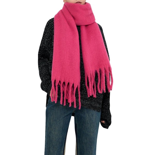 Stort skjerf fargerik rutete oversized skjerf dusk myk og skånsom høst og vinter tykkere skjerf dame varm sjal flamme rosa