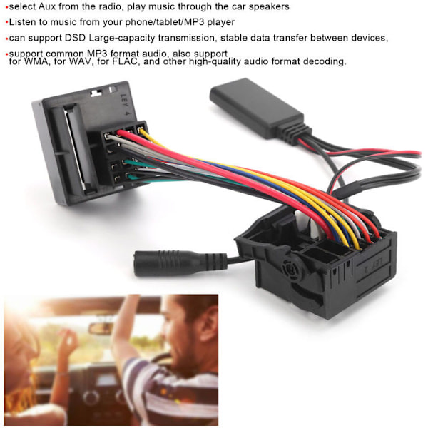Bil Bluetooth 5.0 AUX-IN Kabel Audio Adapter Passer for Citroen C2/ C3/ C4/ C5/ C6 med Mikrofon