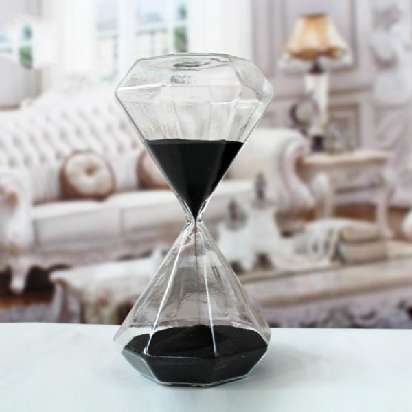 Diamantformet glas timeglas - Kreativ gave, romantisk, køkken, kontor, dekoration, jul, fødselsdag 5 minutter sort