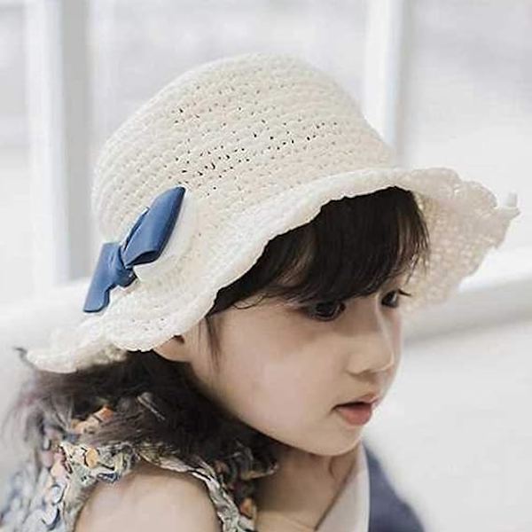 Ris Vit - 1 st Baby Halm Sommarhatt Flickor Blomhatt Barn Solskydd Resor Strand UV-skydd