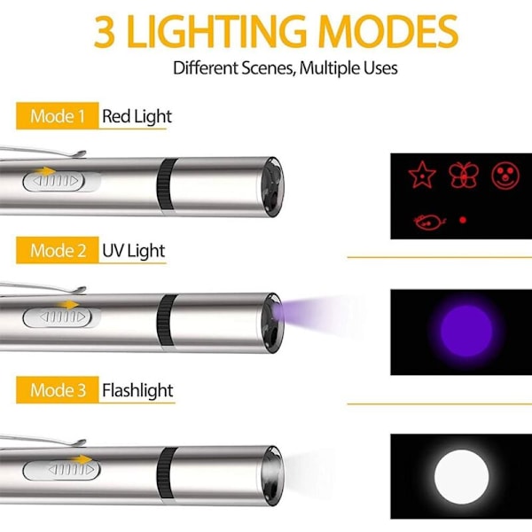 Interaktiivinen lelu laserpointer 7 in 1 Hauska Monimallinen leikki LED-taskulamppu ladattavalla USB:llä