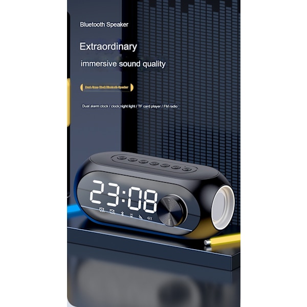 Alarmklockshögtalare unisex multifunktionell Bluetooth-högtalare S8 trådlös spegelklocka liten ljudsubwoofer kort Bluetooth-högtalare（S8 svart）