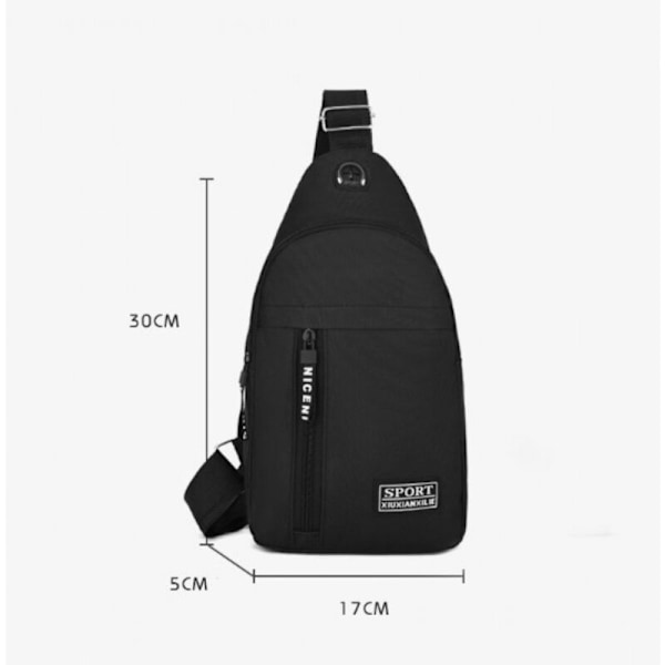Bandoulie axelväska herr, lätt väska med hål för hörlurar, liten avslappnad sling bag, flera fickor, bröstväska för vandring och cykling