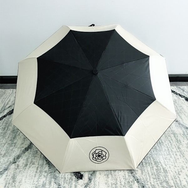 Camellia Automatisk Paraply til Kvinder og Mænd, Sammenfoldelig Anti-UV Transparent Parasol, Sort Kamelia