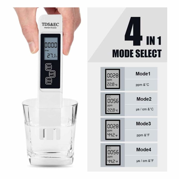 Vandkvalitetsmåler 3 i 1 LCD Digital Vandkvalitetsmåler TDS Meter ECMeter til svømmebassin, drikkevand, akvarium, hydroponics