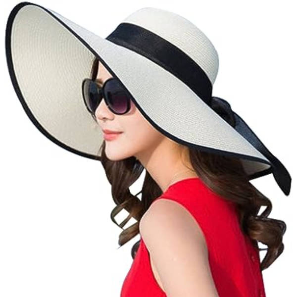 Dame Halm Floppy Hat Bredskygget Solhatte Åndbar Anti UV Halm Hat Strand Solhat UPF 50+