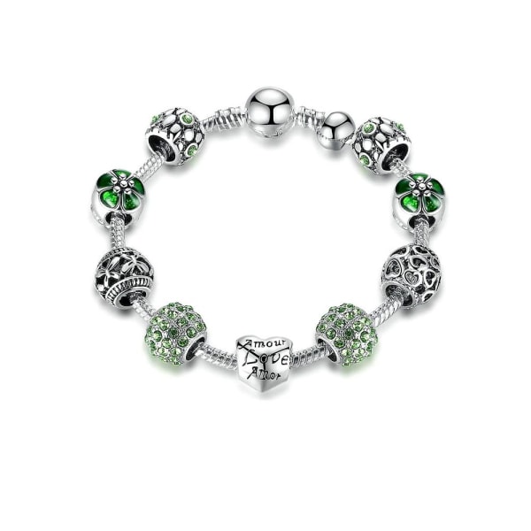 Charm's Heart Damarmband prydd med grön Swarovski-kristall och silverpläterad - Crystal Pearl CRY C2110 J Unik