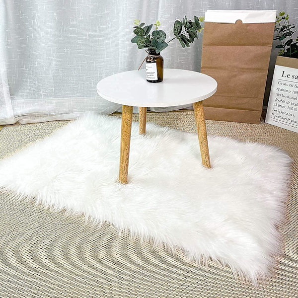 Tekokarvan matto, keinokarvan matto, mukava ja aitoon villaan verrattava keinokarvan matto, keinotekoinen ylellinen villainen sohvamatto tyyny (Valkoinen, 60x90cm neliö)