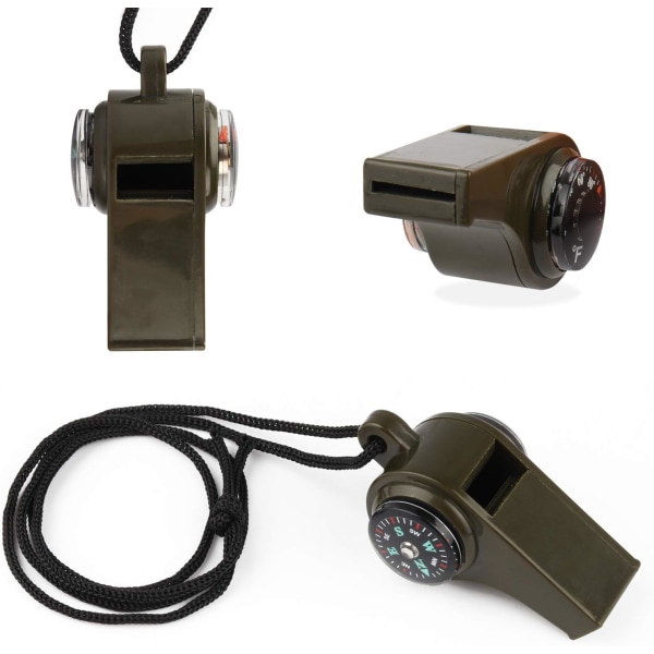 3-pack 3-i-1 nödöverlevnadsvisselpipa med kompass och termometer, högljudd säkerhetsvisselpipa med snöre för vandring, camping, båtliv, jakt, fiske
