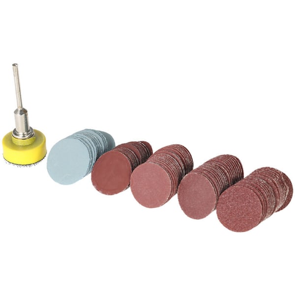 Set med 100 slipskivor 25 mm 2,5 cm slippapper 2,5 cm poleringsdynor + 1/8 \"roterande verktyg slipverktyg