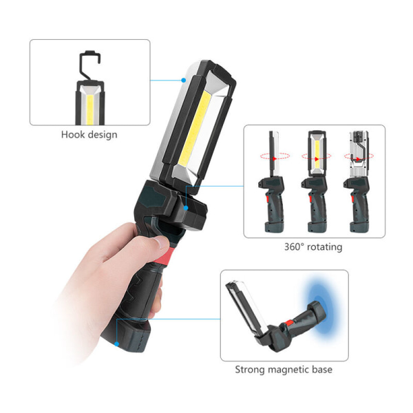LED lommelykt COB arbeidslys, T-Audace bærbar USB oppladbar inspeksjonslys med magnetisk base, 5 lysmoduser ultra-lys lanterne for DIY-verksted