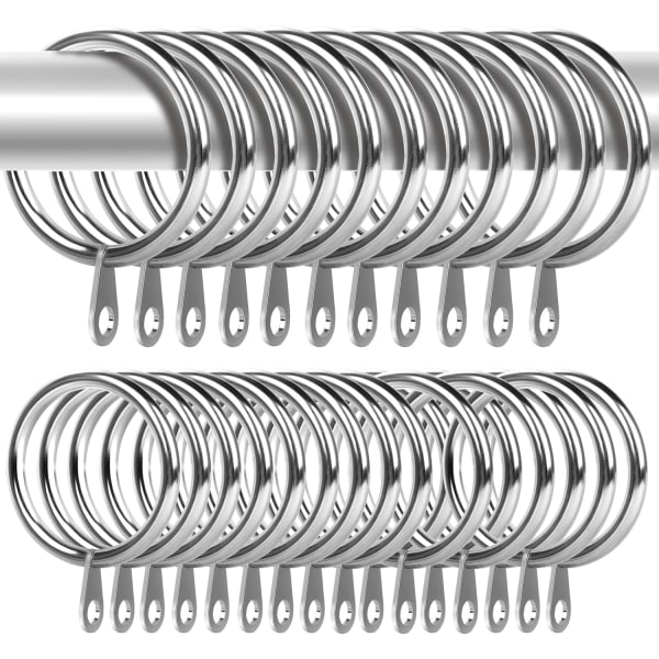 50-pak metal gardinringe 32mm indre diameter gardinstangsringe sølvringe til gardinstænger, bruseforhængsstænger og gardiner