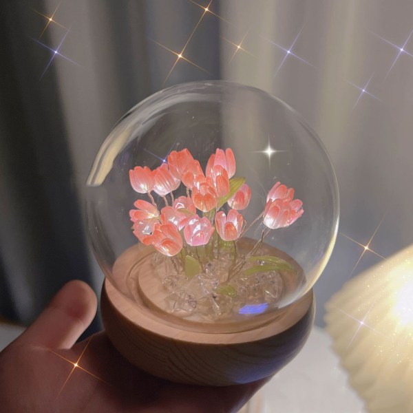 DIY Tulipan Natlampe Håndlavet Møbeldekoration Simuleret Blomst Soveværelse Sovebord Lampe Par Venner Gave Skrivebordsornament (13 Blomster)